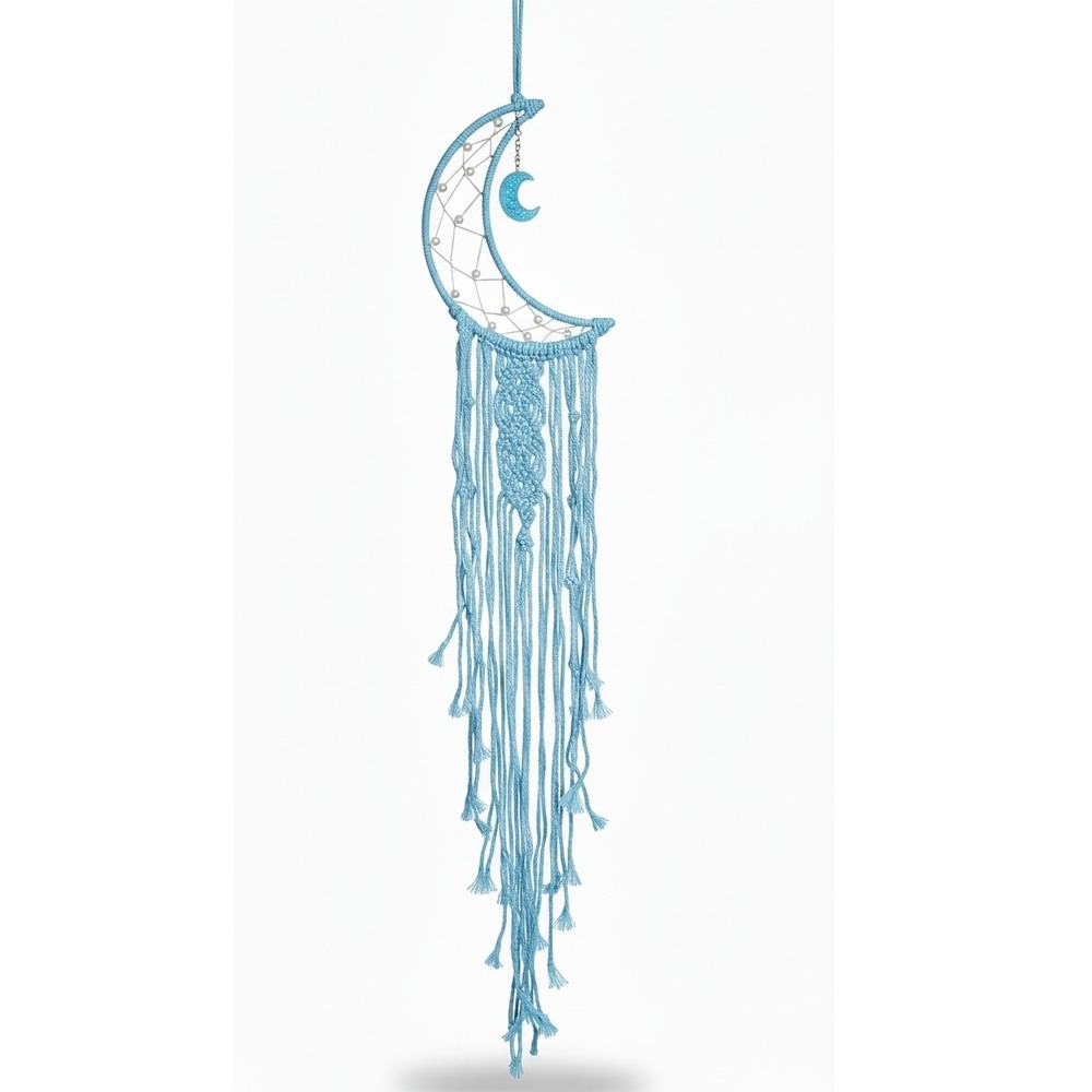 Bohemian Moon Dream Catcher Wall Hanging‎ Blue Macrame Tassel Boho Decor Gift